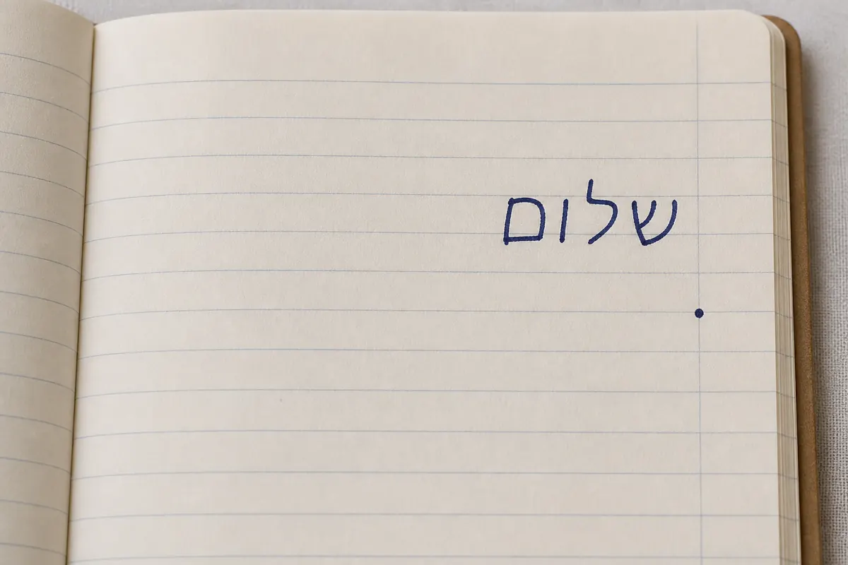 A lined notebook with a Hebrew word started from the right margin and empty space on the left.